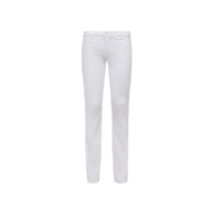 The Sneeki Low-Rise Straight-Leg Jean, crafted from super stretch denim in white and designed with a slim fit and stylish raw hem, is displayed against a plain white background.