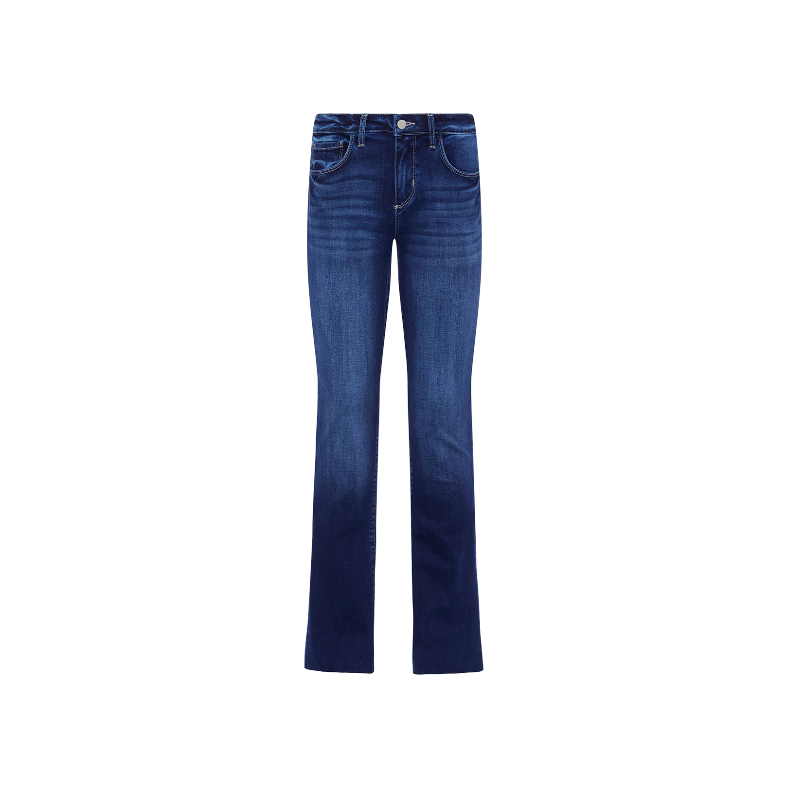 A pair of Sneeki Low-Rise Straight-Leg Jeans in a dark wash, featuring a low-rise fit, five-pocket design, subtle fading on the thighs, and displayed against a plain white background.