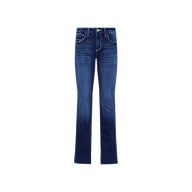 A pair of Sneeki Low-Rise Straight-Leg Jeans in a dark wash, featuring a low-rise fit, five-pocket design, subtle fading on the thighs, and displayed against a plain white background.