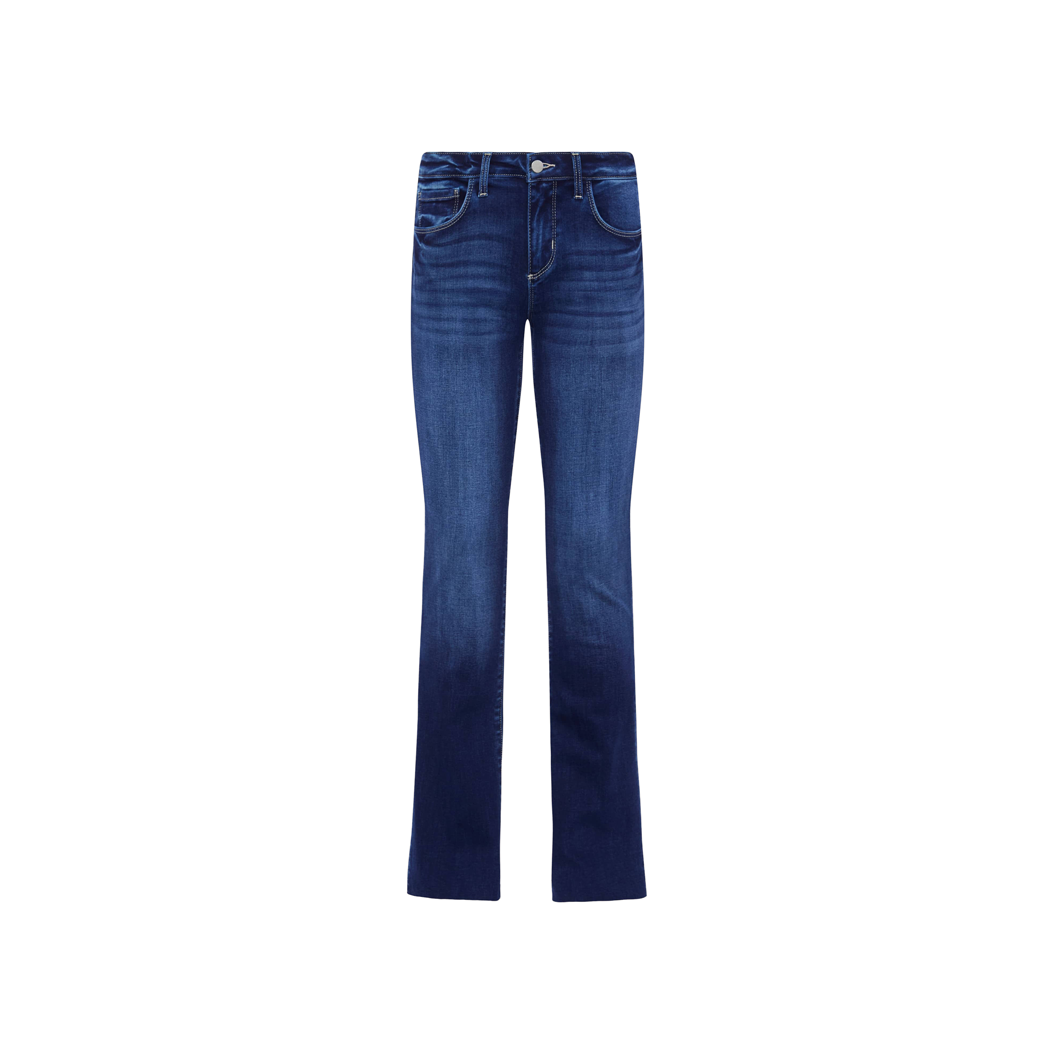 A pair of Sneeki Low-Rise Straight-Leg Jeans in a dark wash, featuring a low-rise fit, five-pocket design, subtle fading on the thighs, and displayed against a plain white background.