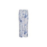 June Cropped Stovepipe Jean featuring a high-rise straight leg silhouette with a white base and blue floral pattern, displayed against a plain white background.