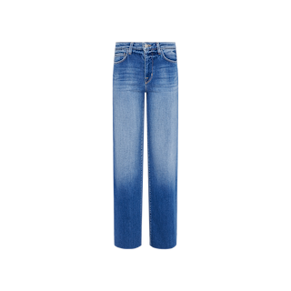 Scottie Wide-Leg Jean in blue, featuring a high-rise waistband and faded wash, displayed on a plain white background.