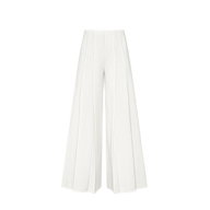 Nova Pleated Wide-Leg Pant in ivory, featuring a high-rise waist, statement vertical seams, and a flared wide-leg silhouette, showcased against a plain white background.