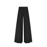 The Nova Pleated Wide-Leg Pant features a tailored high-waisted design in black with crisp pleats and a wide-leg silhouette, showcased against a plain white background.
