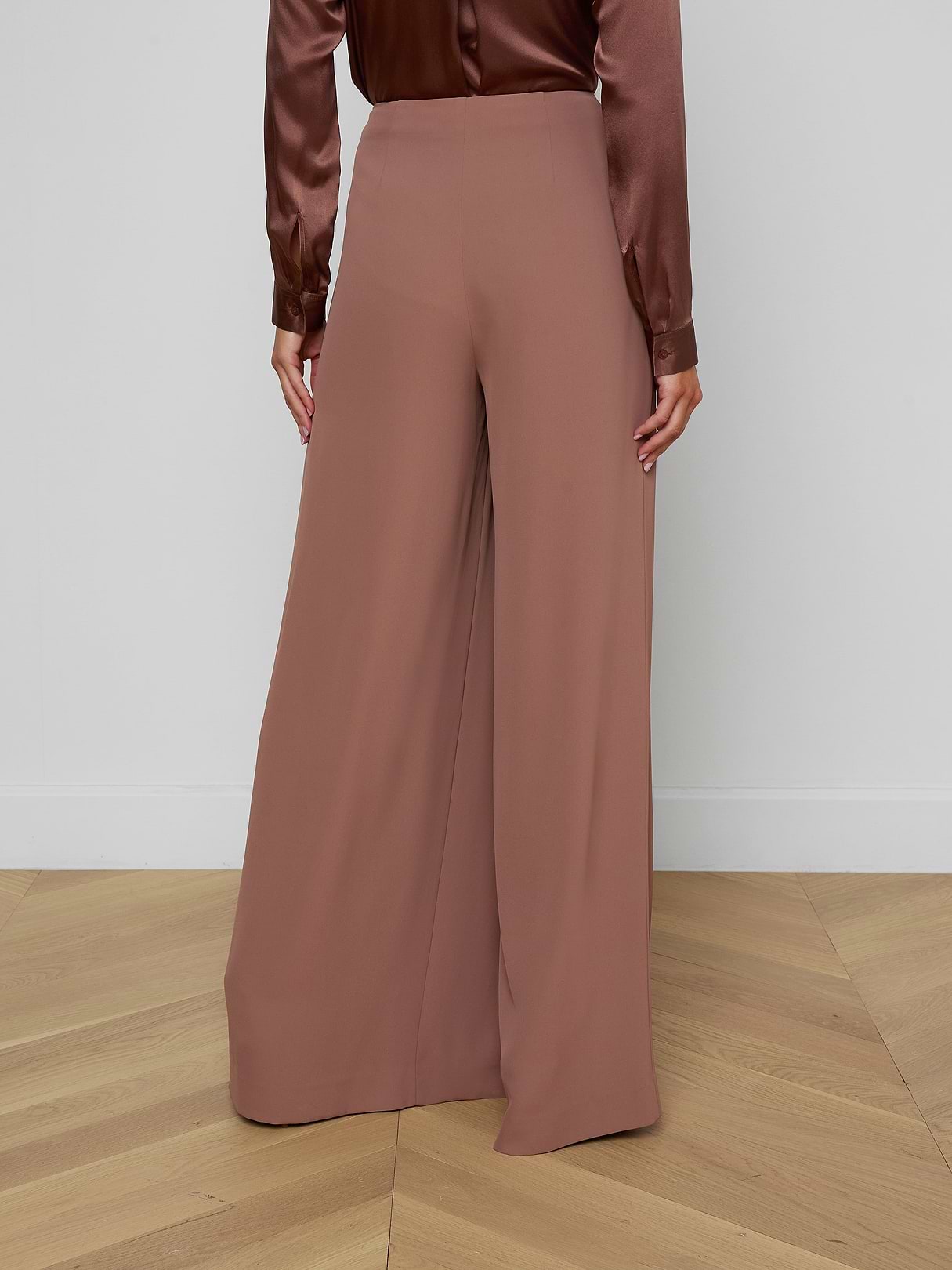 Nova Pleated Wide-Leg Pant in Light Mink | L'AGENCE
