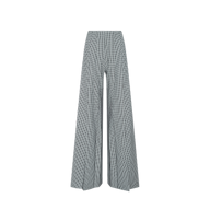 Nova Pleated Wide-Leg Pant in a black and white gingham suiting fabric featuring a high-waisted, wide-leg silhouette with front pleats.