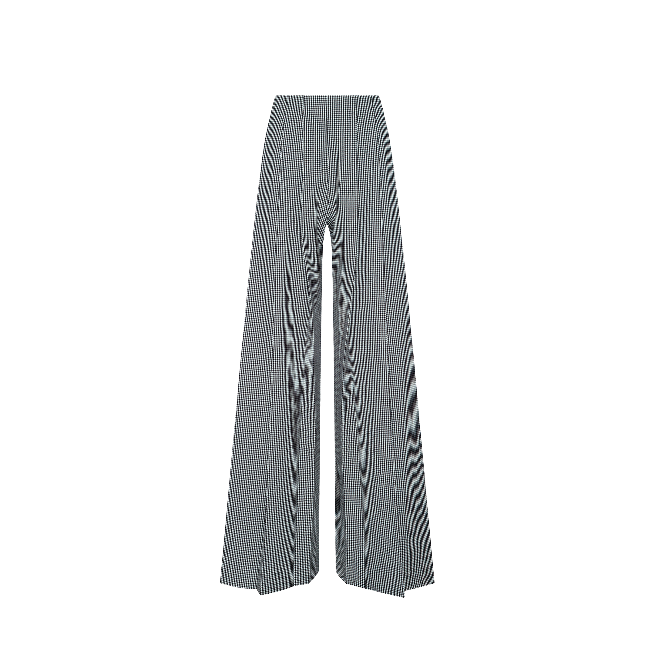 Nova Pleated Wide-Leg Pant in a black and white gingham suiting fabric featuring a high-waisted, wide-leg silhouette with front pleats.