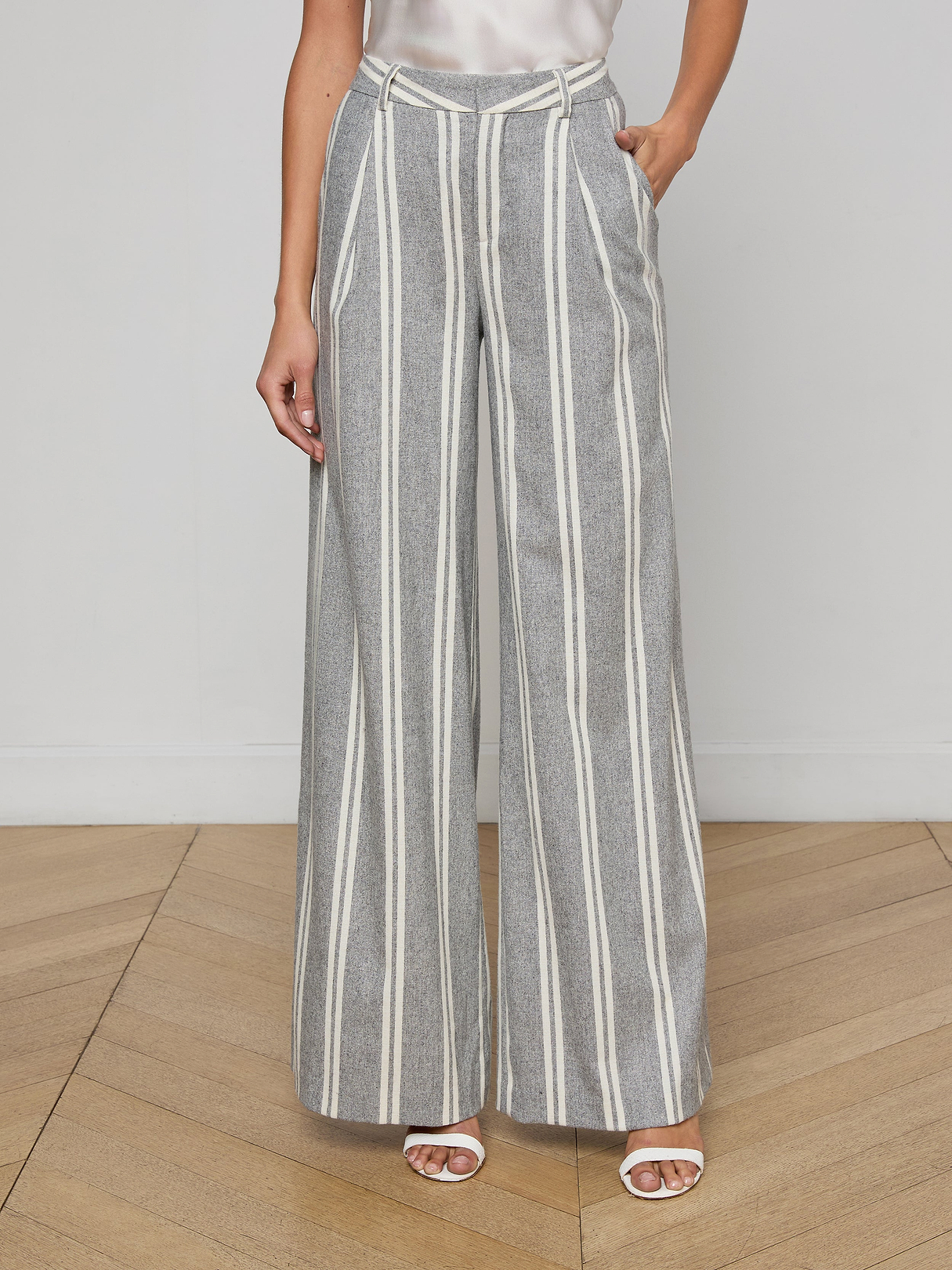 Allanah Striped Trouser in Grey/Ivory Stripe | L'AGENCE