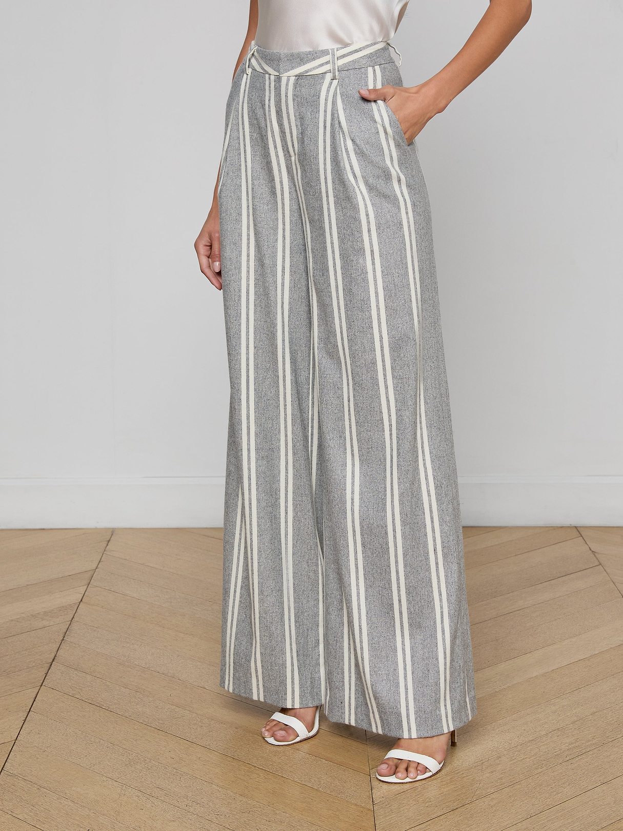 Allanah Striped Trouser in Grey/Ivory Stripe | L'AGENCE