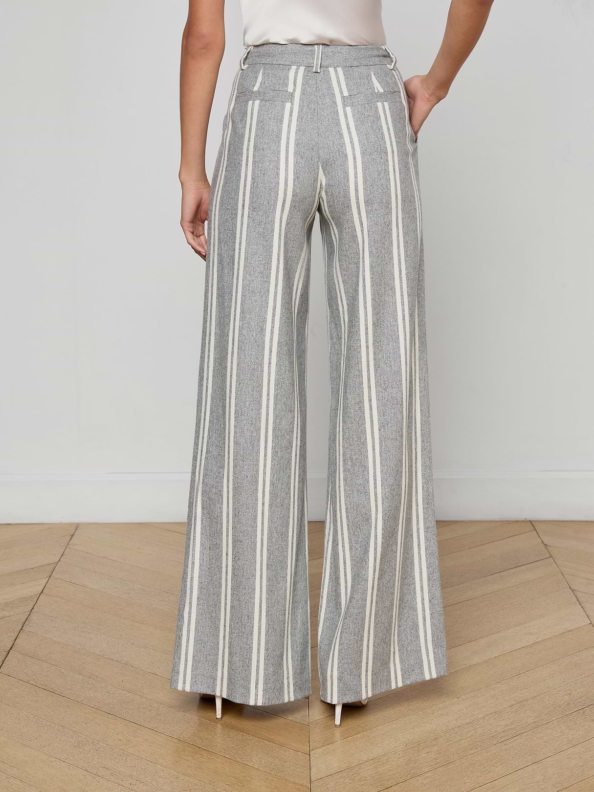 Allanah Striped Trouser in Grey/Ivory Stripe | L'AGENCE