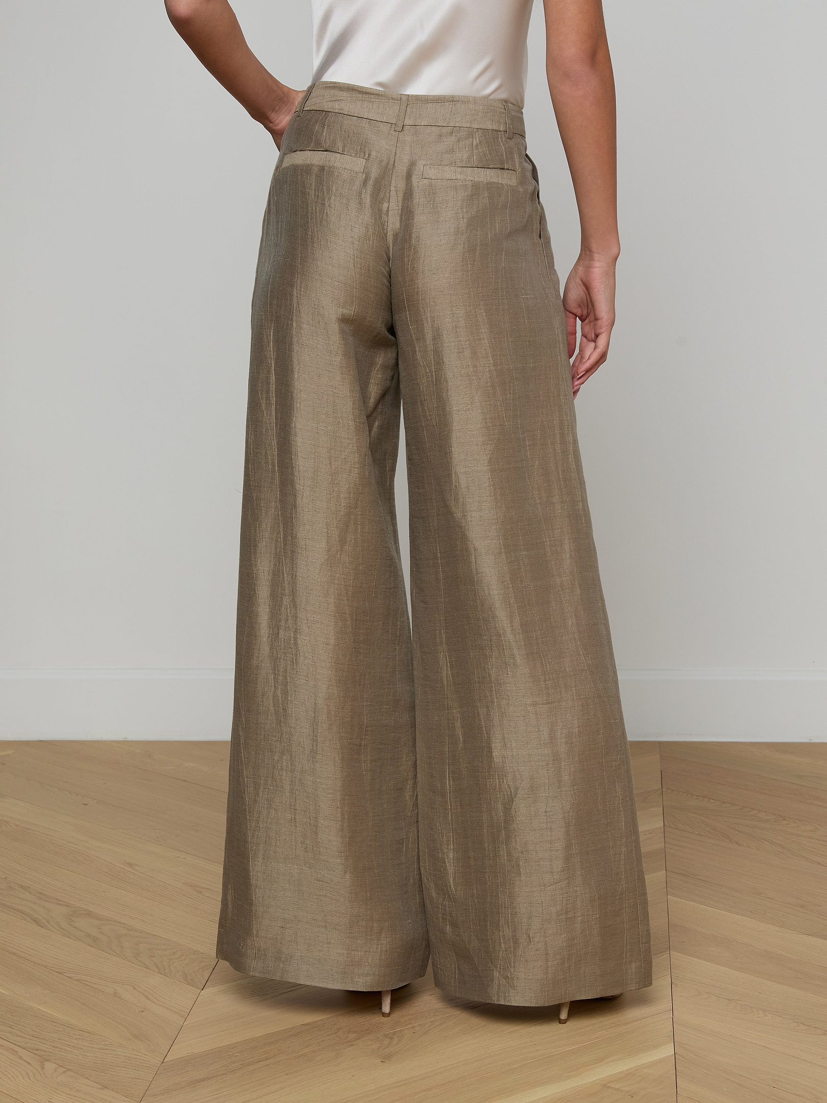 Allanah Linen-Blend Trouser in Grey Taupe | L'AGENCE