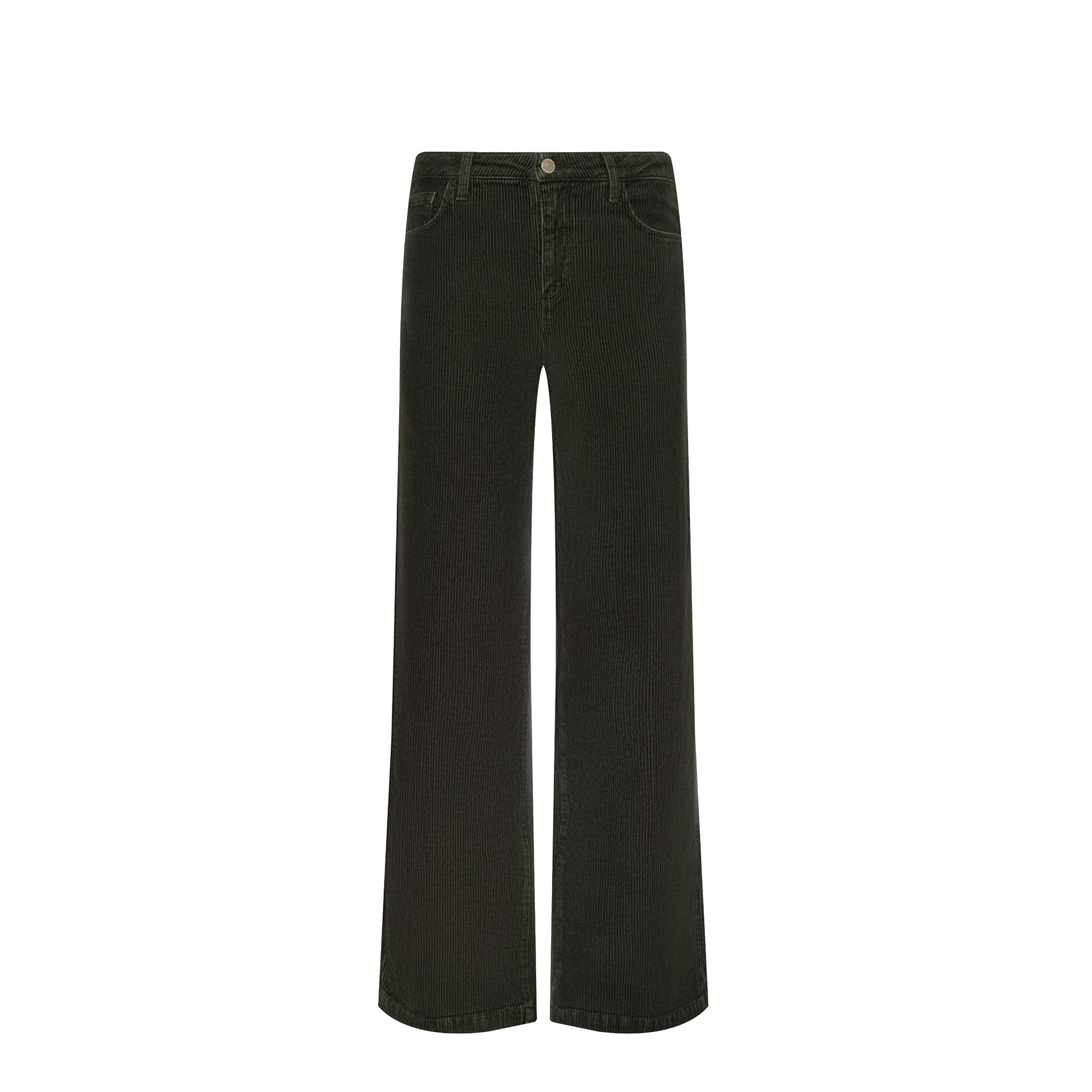 Scottie Corduroy Pant—high rise, wide-leg black jeans featuring front and back pockets with button and zip closure, displayed on a plain white background—a must-have for fall 2026 fashion.