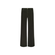 The Scottie Corduroy Pant is a high-rise, wide-leg style in dark green, featuring front and back pockets, belt loops, and a button closure, displayed against a white background.