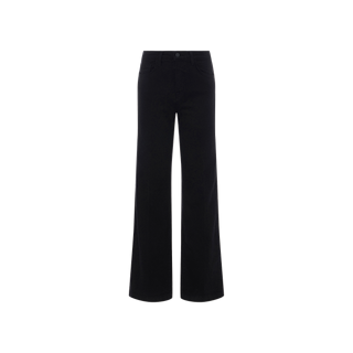 Scottie Wide-Leg Jean in black, high-waisted with a classic tailored fit and wide-leg silhouette, displayed on a plain white background. Designed with front pockets, a button closure, and crafted from premium stretch denim for all-day comfort.