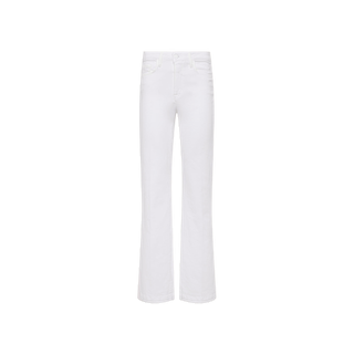A pair of white Scottie Wide-Leg Jeans with a high-rise waistband displayed on a plain white background.