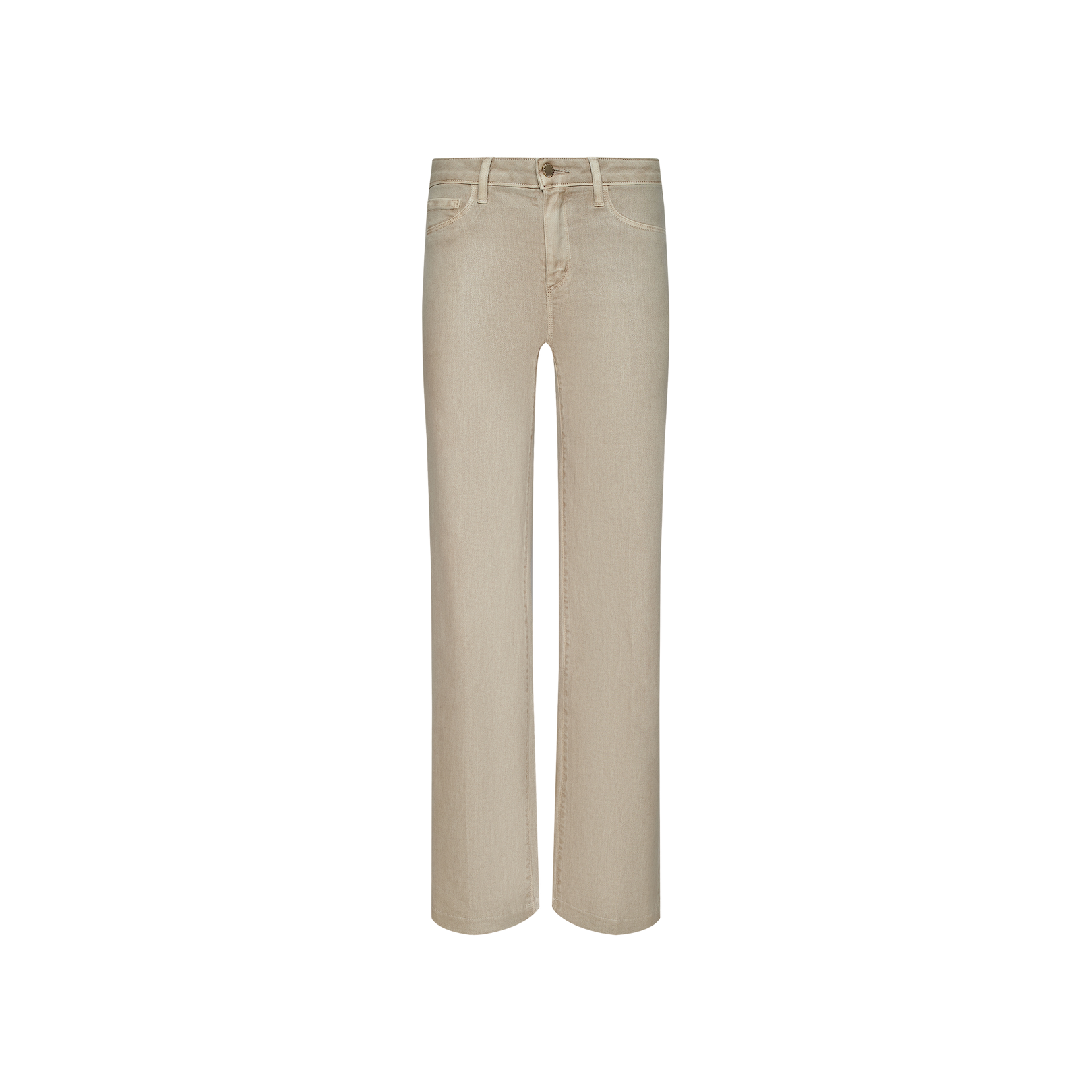 Scottie Coated Wide-Leg Jean in beige, crafted from coated denim with a button and zip fly, belt loops, and five pockets, displayed against a plain white background.