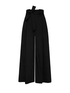 The Lowen Pant by L'AGENCE features wide-leg black poplin, a high rise, pleated front, and a matching fabric belt. Its loose, flowy fit and cropped length add effortless style.