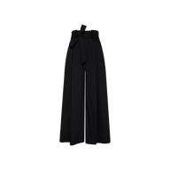 The Lowen Pant features a high-waisted, wide-leg silhouette in black poplin, complete with a paperbag waistband and a matching fabric belt tied at the waist, shown against a plain white background.