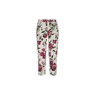 Blaine Cropped Stovepipe Jean in white, featuring a straight-leg fit and an all-over pink rose floral print, displayed on a plain white background.