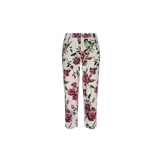 Blaine Cropped Stovepipe Jean in white, featuring a straight-leg fit and an all-over pink rose floral print, displayed on a plain white background.