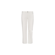 The Blaine Cropped Stovepipe Jean, crafted from white all-cotton denim, features a slouchy straight-leg silhouette, button closure, and subtle distressing on one knee, shown against a plain white background.