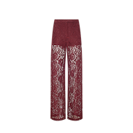 Livvy Straight-Leg Trouser in burgundy high-rise straight-leg floral lace.