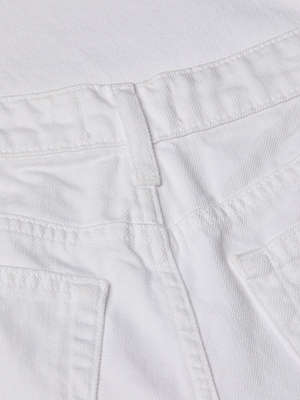 Close-up of the back of the Joanne Low-Rise Wide-Leg Jean in white wash, highlighting the waistband, belt loop, and tops of two back pockets with visible stitching.