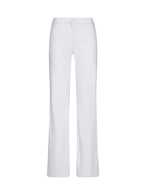 The Joanne Low-Rise Wide-Leg Jean features white denim, belt loops, a front button and zipper closure, and five-pocket styling, shown against a plain white background.