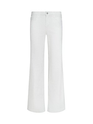 The Joanne Low-Rise Wide-Leg Jean features an ecru wash, button and zipper closure, front and back pockets, and is displayed on a plain white background.