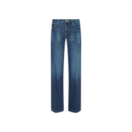 Joanne Low-Rise Wide-Leg Jean in dark blue stretch denim with a wide-leg, low-rise fit.