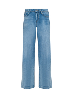 The Joanne Low-Rise Wide-Leg Jean features a classic five-pocket design, slightly faded detailing, relaxed straight fit, and full-length legs in a light wash for effortless everyday style.