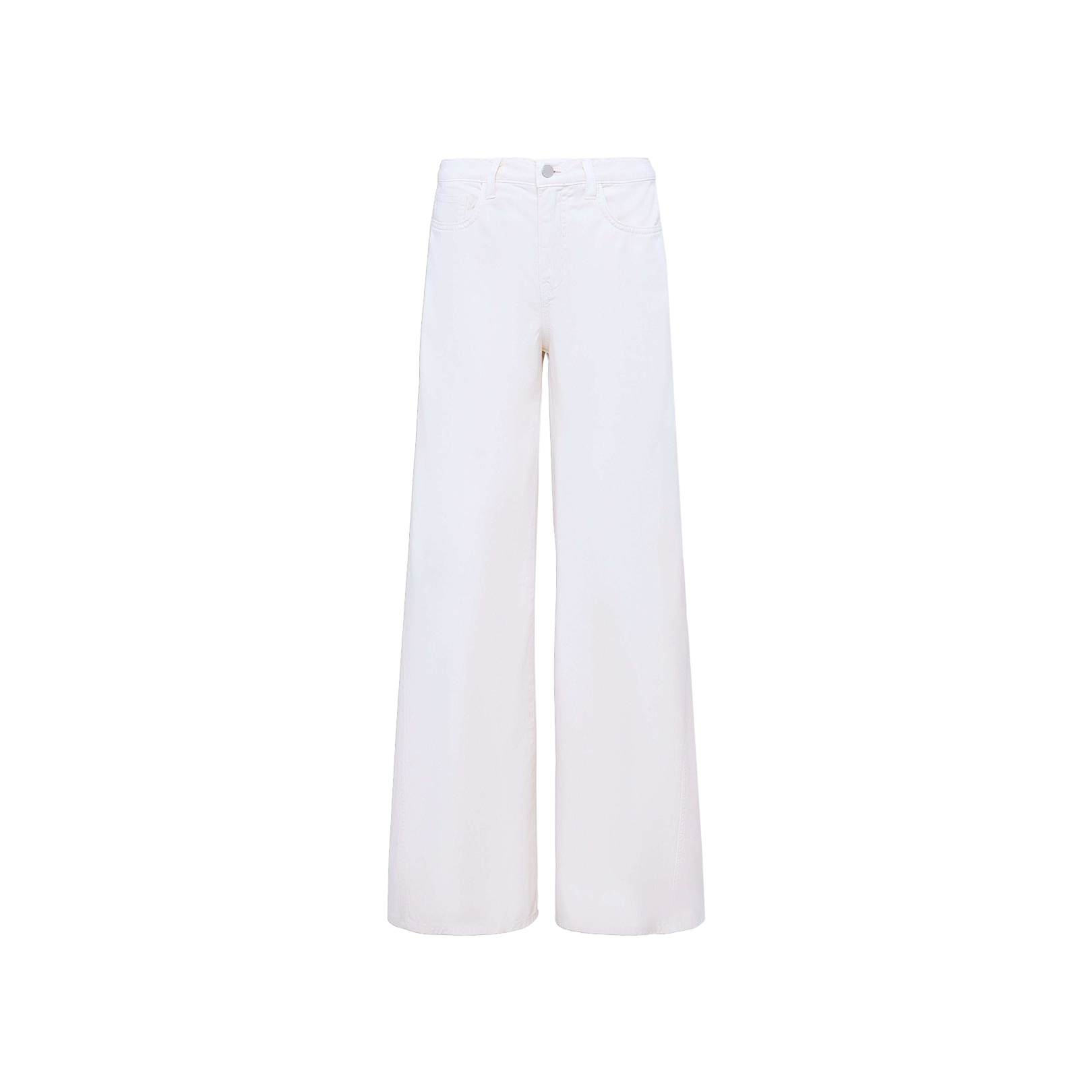 The Beau Wide-Leg Jean is displayed against a plain white background. These high-waisted denim jeans feature a wide-leg silhouette, front pockets, belt loops, and a button closure.