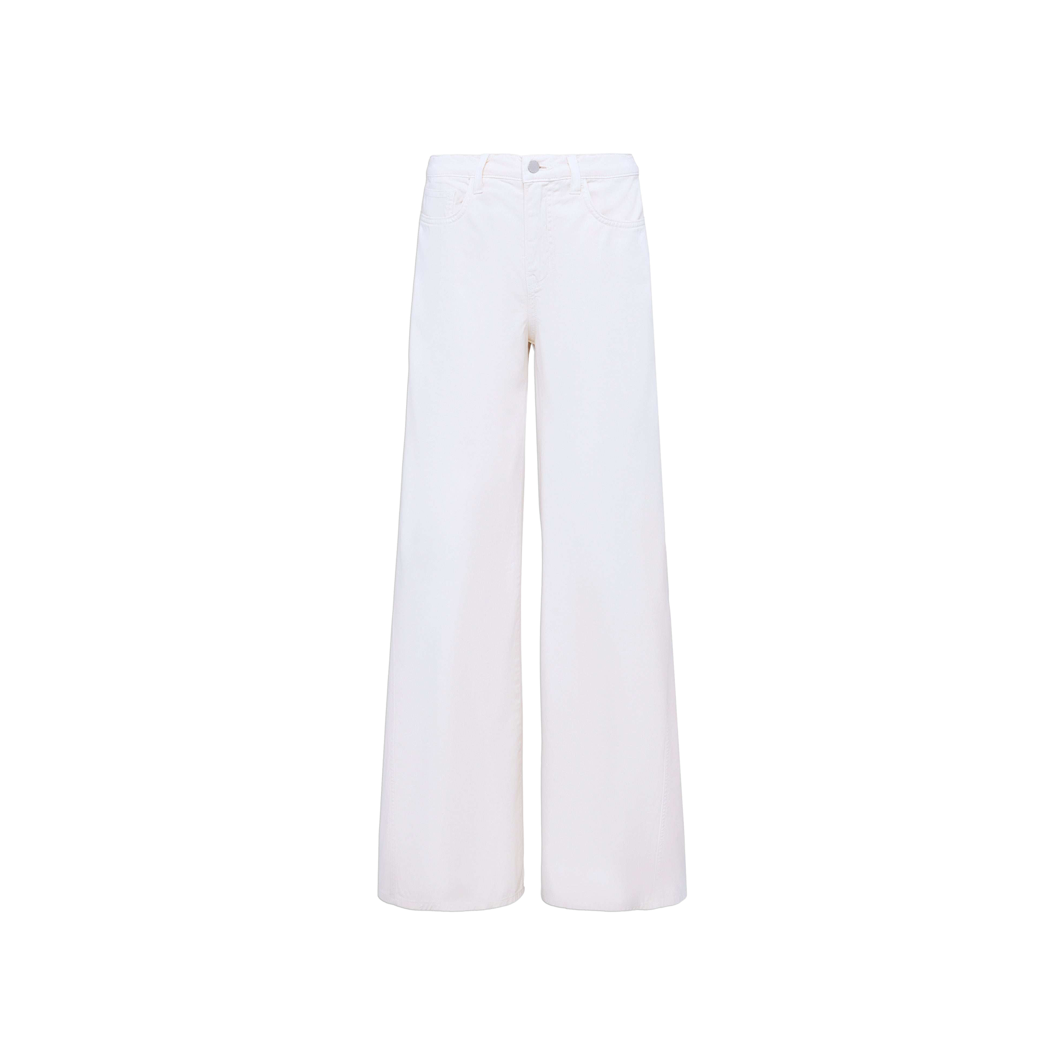 The Beau Wide-Leg Jean is displayed against a plain white background. These high-waisted denim jeans feature a wide-leg silhouette, front pockets, belt loops, and a button closure.
