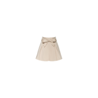 Damira Poplin Short in beige, designed with a high waist, wide waistband, and a prominent decorative bow at the front. This style features soft pleats and a flared silhouette inspired by stretch poplin shorts, shown against a plain white background.