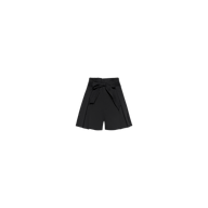 The Damira Poplin Short is crafted from stretch poplin and features an ultra-high waist, self-tie belt, pleated detailing, and a relaxed fit, shown against a plain white background.