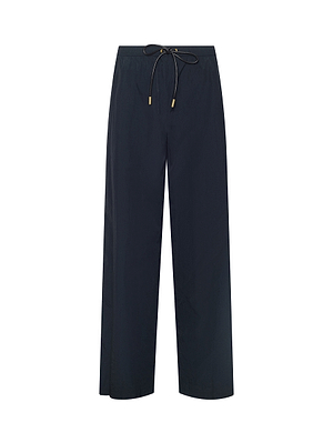 The Valkyrie Snap Pant is a wide-leg black style with an elastic waistband, drawstring closure with gold metal tips, shown on a white background.