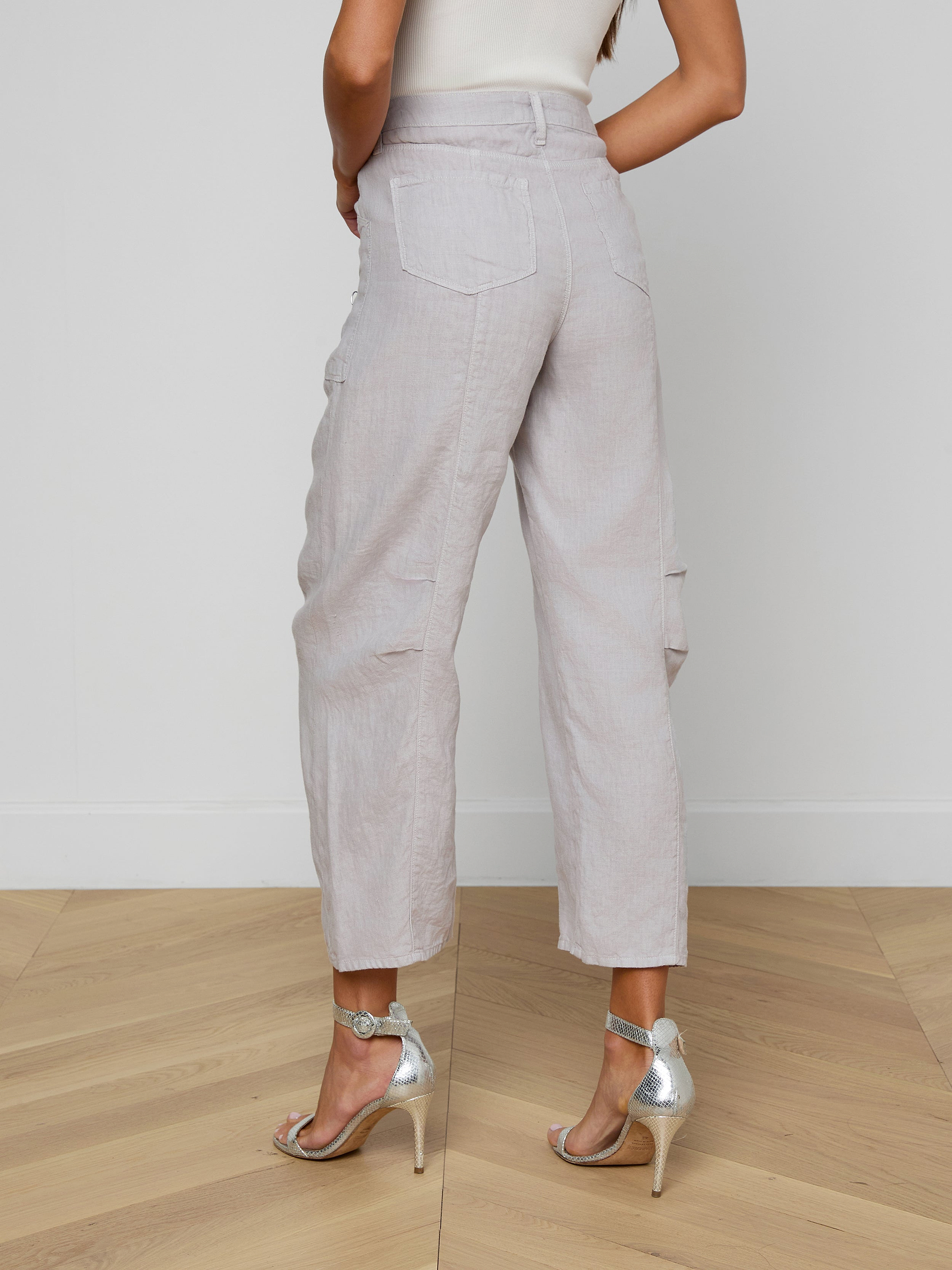 Cody Cropped Linen Pant in Light Pewter | L'AGENCE