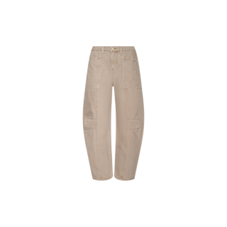 Cody Cropped Barrel-Leg Jean in beige, featuring a high-waisted, wide-leg silhouette crafted from all-cotton denim with large front patch pockets and visible seam details, displayed on a plain white background.