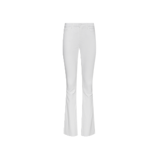 Cara Low-Rise Bootcut Jean in white, crafted from stretch denim with front pockets and belt loops, displayed on a plain white background.