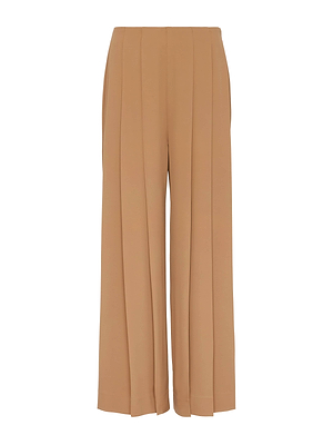 The L'AGENCE Novalynn Cropped Pleated Pant features a high waist, pleated front, tailored finish, and a classic minimalist design in a tan hue with cropped legs.