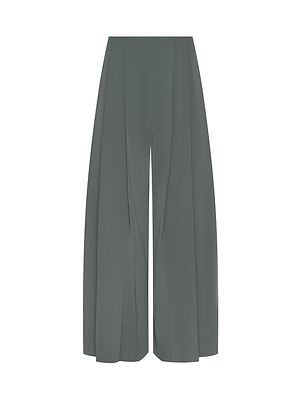 The Novalynn Cropped Pleated Pant features a wide-leg, high-waisted silhouette in dark gray with front pleats, inspired by New York Fashion Week and displayed against a plain white background.