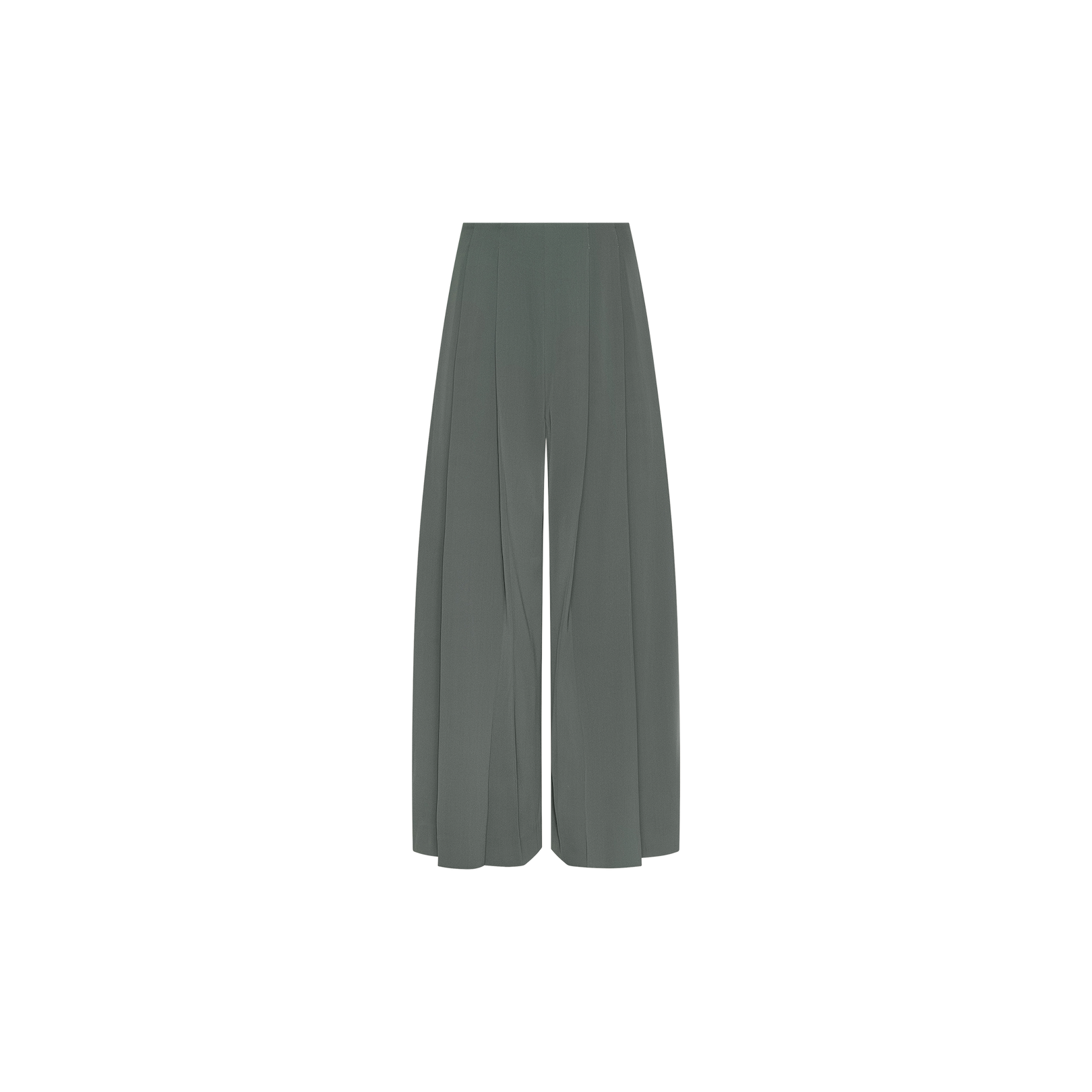 Novalynn Cropped Pleated Pant in gray-green, featuring a wide-leg, high-waisted silhouette and lightweight fabric with subtle front pleats for an effortlessly tailored look, displayed on a plain white background.