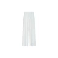 The Novalynn Cropped Pleated Pant features a crisp white color, high-rise fit, and wide-leg silhouette with a high waist. Made from lightweight fabric, these pants showcase a clean, minimalistic design without embellishments, and are presented against a plain white background.
