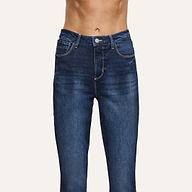 Celestia Slim-Leg Jean in dark wash, ultra high rise stretch denim with a slim-leg fit.