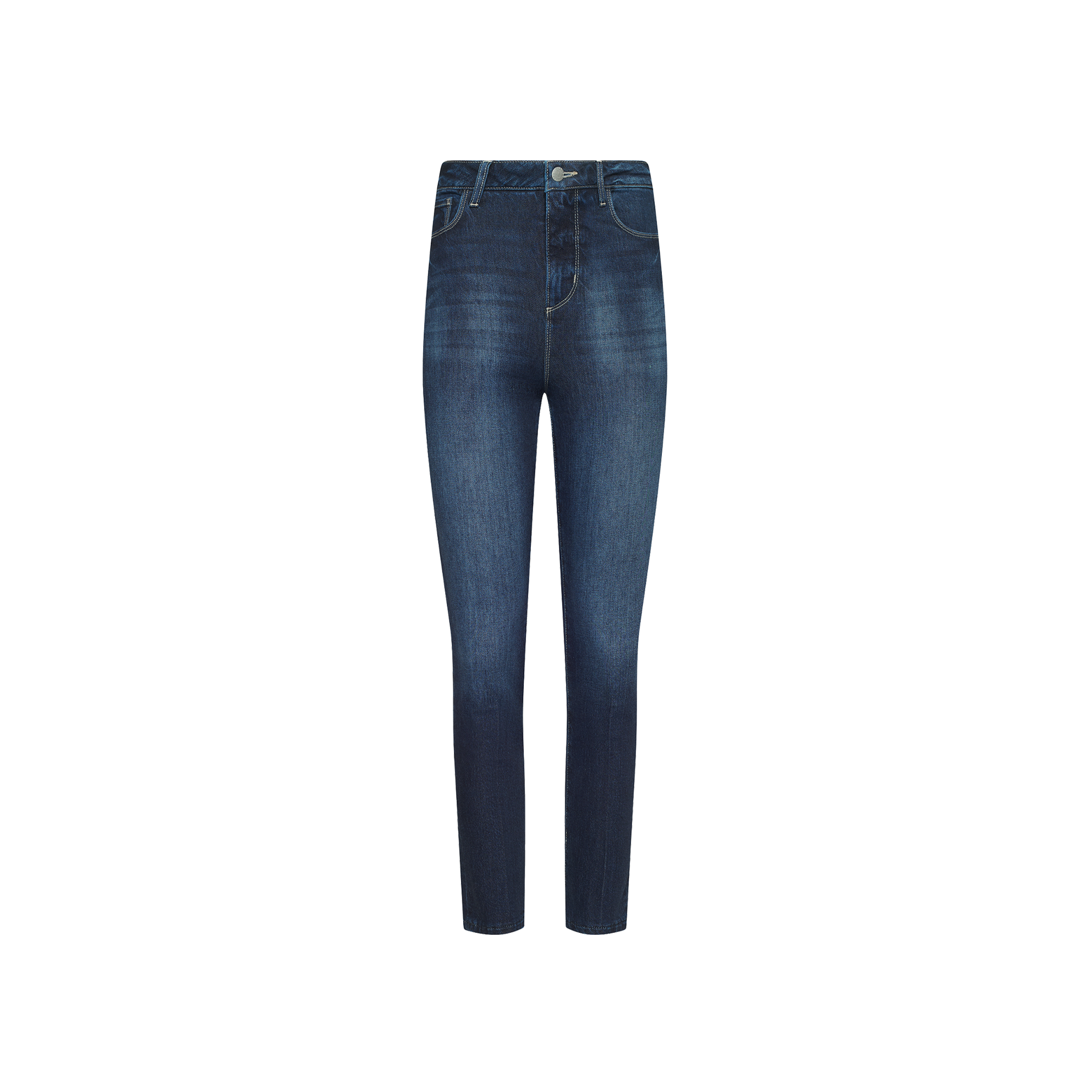 Celestia Slim-Leg Jean in high-rise, slim-leg dark blue stretch denim.