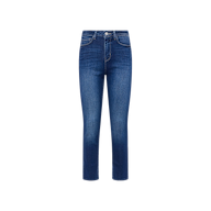 The Celestia Slim-Leg Jean features a high rise, classic five-pocket design, straight legs, and a button and zipper closure, displayed against a plain white background.