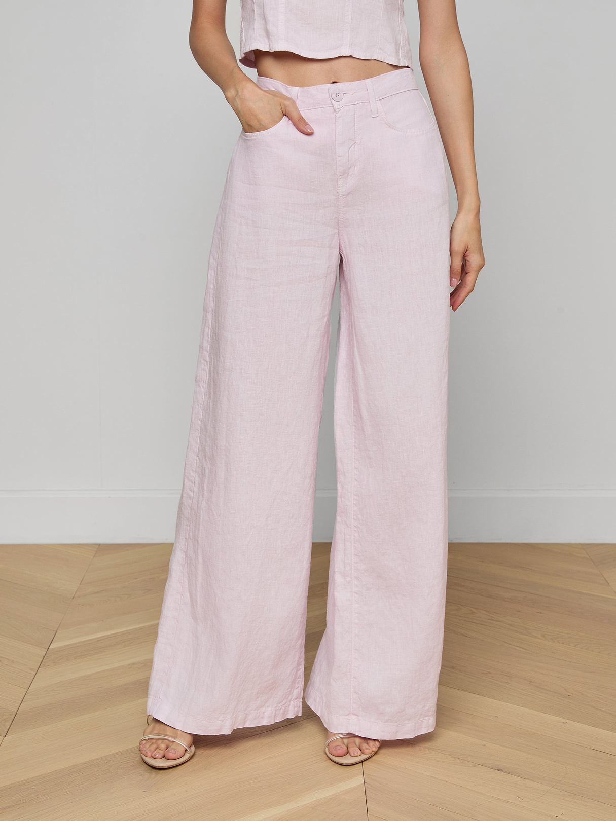 アンドマリー Milky pile heart long pants pink Amara Linen Wide-Leg Pant in Icy Lilac | L'AGENCE