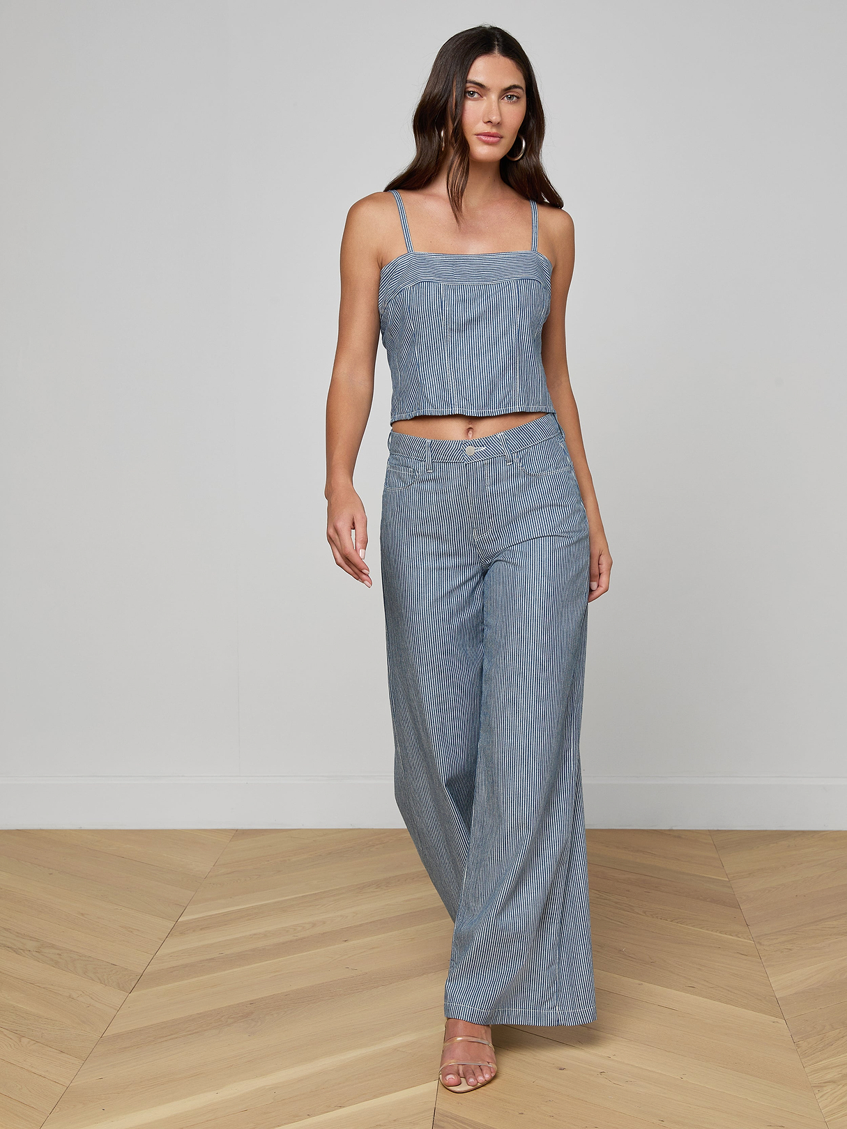 Amara Wide-Leg Pant in Azure Blue Stripe | L'AGENCE