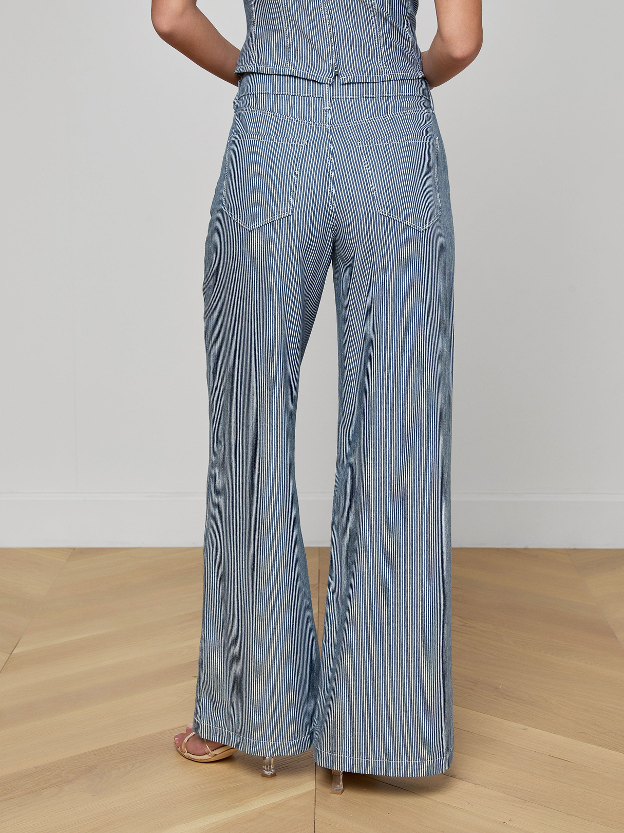Amara Wide-Leg Pant in Azure Blue Stripe | L'AGENCE