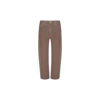 Mallis Corduroy Bow-Leg Pant in brown, featuring a high rise, relaxed fit, button and zipper closure, belt loops, and front pockets, displayed on a plain white background.
